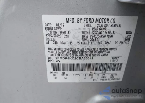 2012 Ford Edge Limited из США, поврежденный, VIN 2FMDK4KC2CBA66641